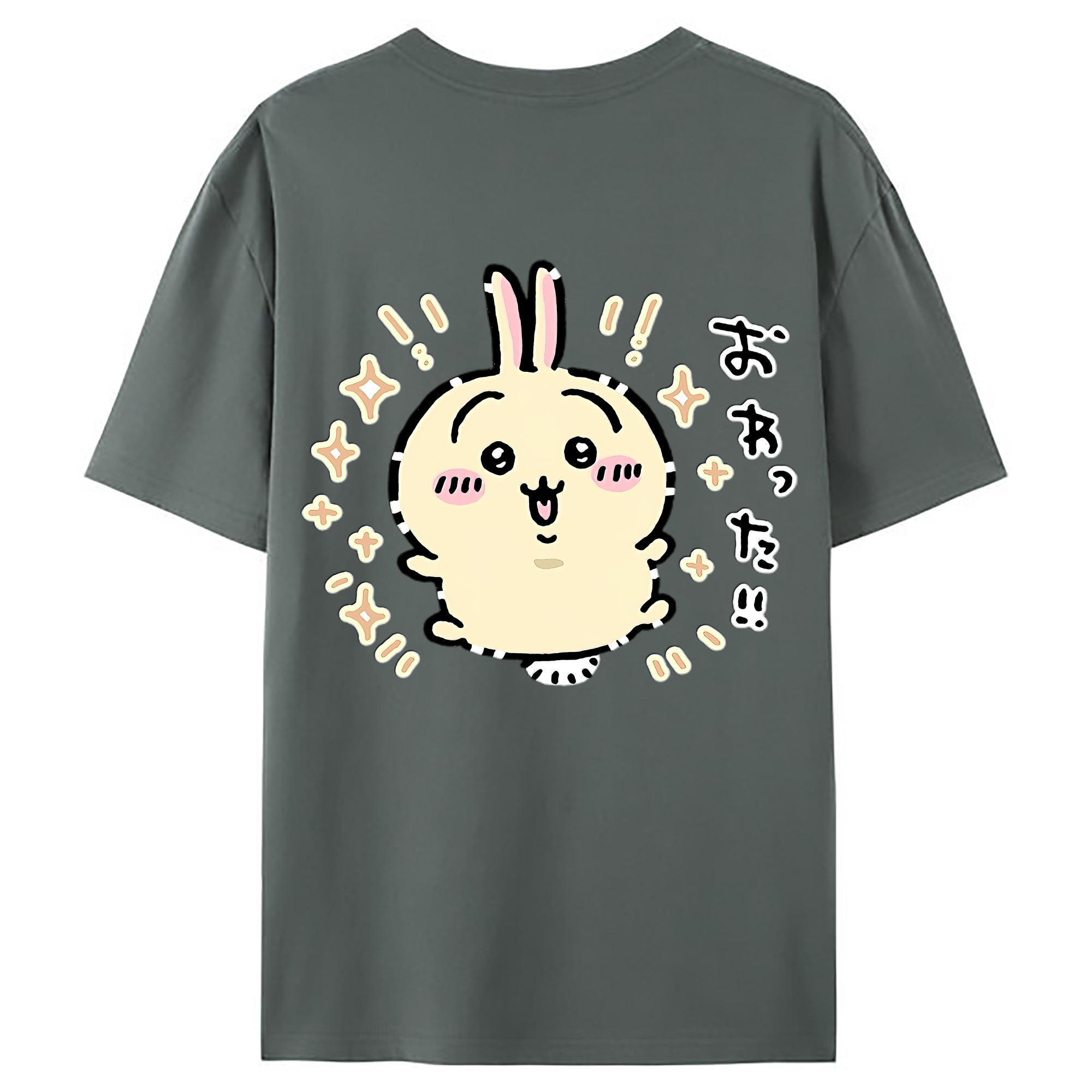 （画像用） ちいかわ うさぎ Chii-kawa usagi 綿100％ メンズ半袖Tシャツ（バックプリント） 通気性